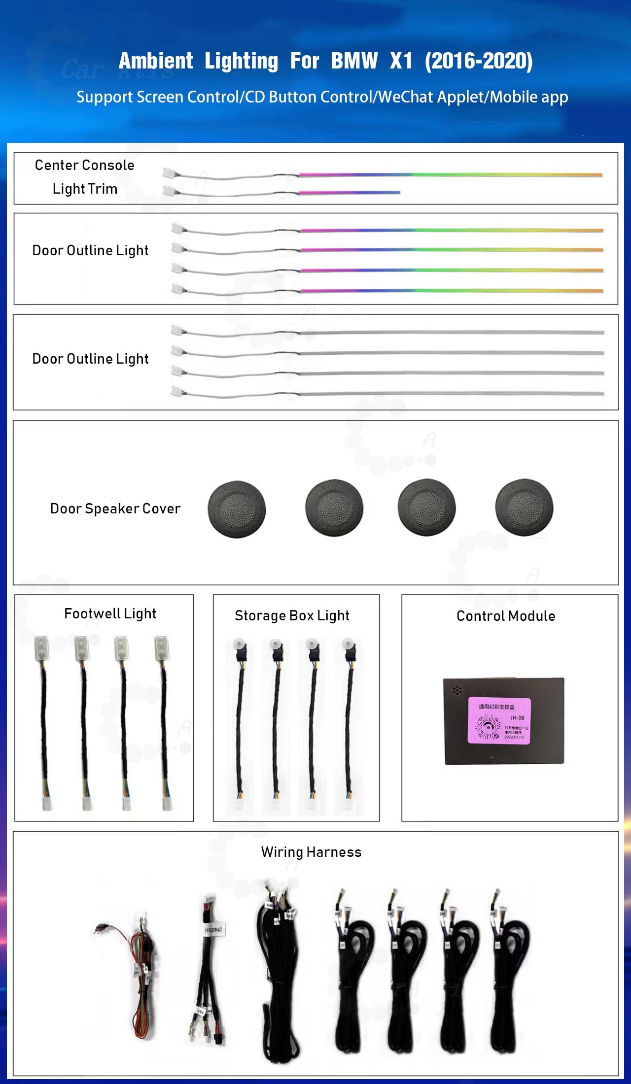 CarAktis Symphony Ambient Lighting Kit For BMW X1 X2 F48 F49 2016-2022 Car Interior Decoration