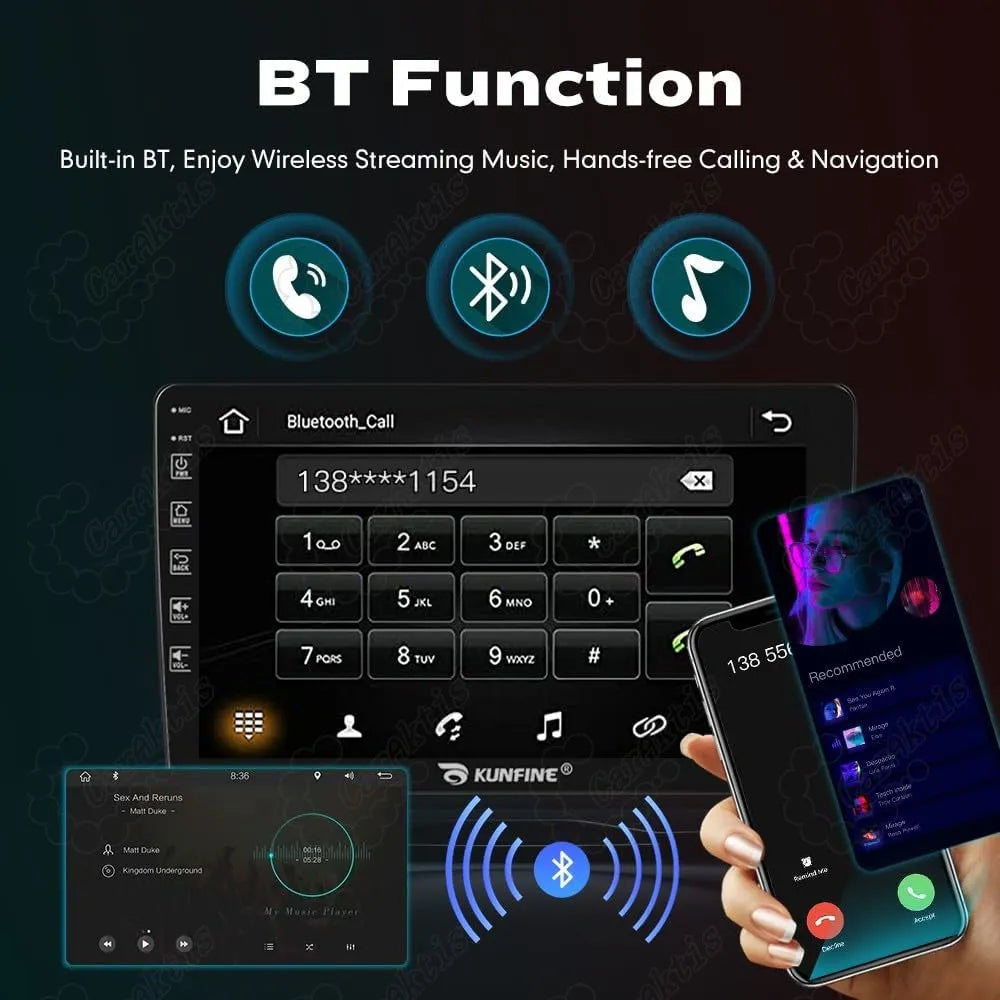 Bluetooth hands-free calling and wireless audio streaming display with smartphone connected