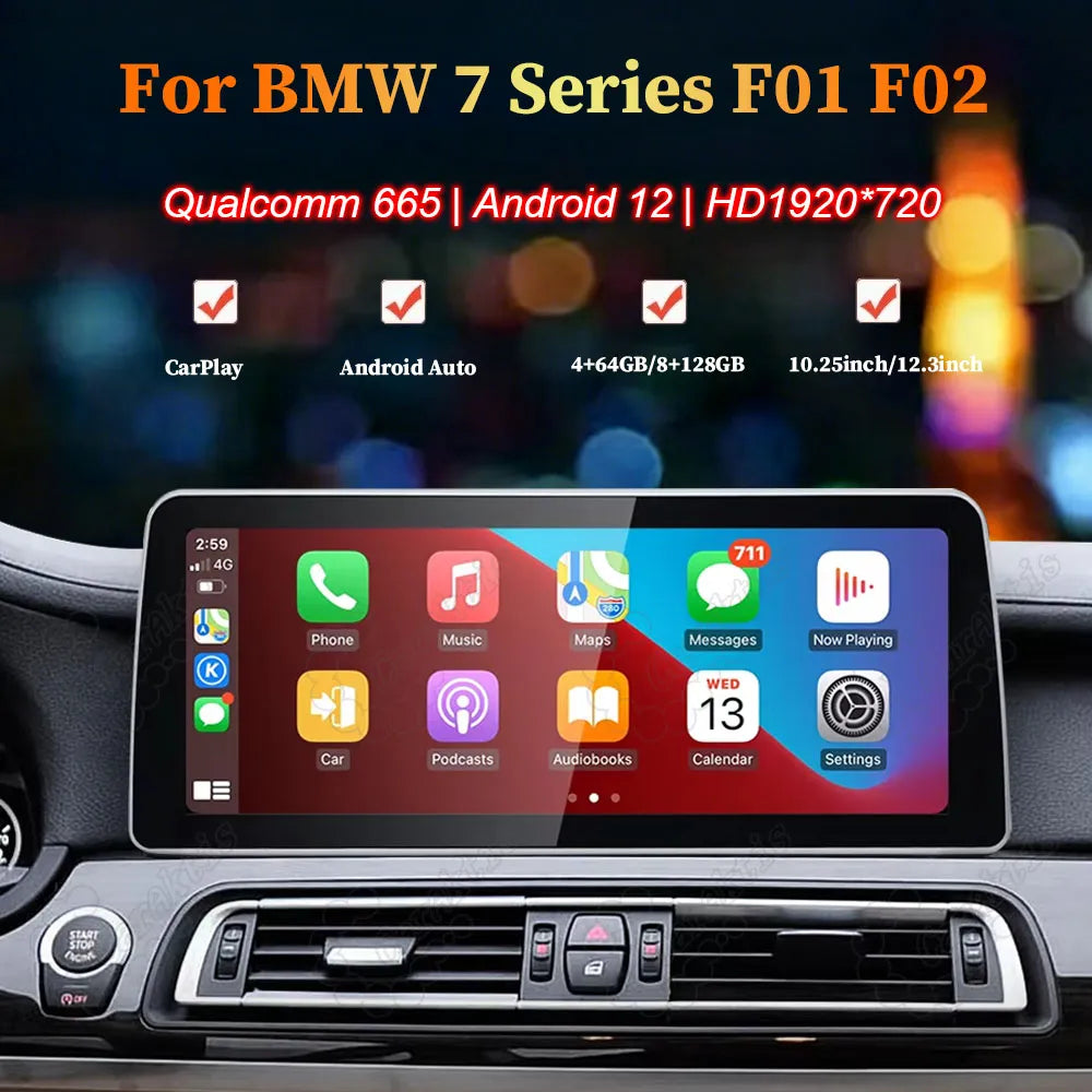 10.25 and 12.3 inch Android 12 HD screen head unit for BMW 7 Series F01 F02 supporting Apple CarPlay and Android Auto