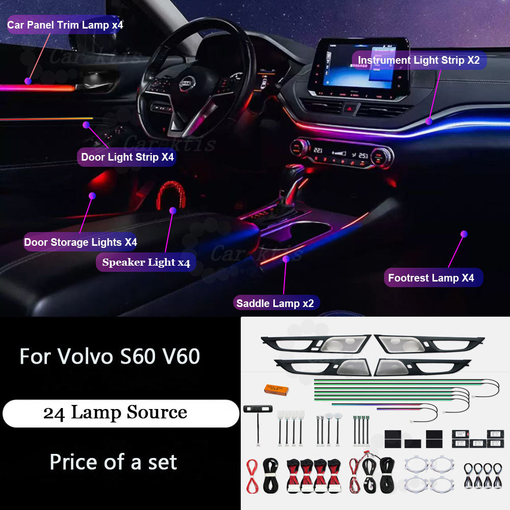 CarAkits Car Interior Refit LED Ambient Light For Volvo S60 V60 2018-2022 Dynamic Symphony Automotive Decoration
