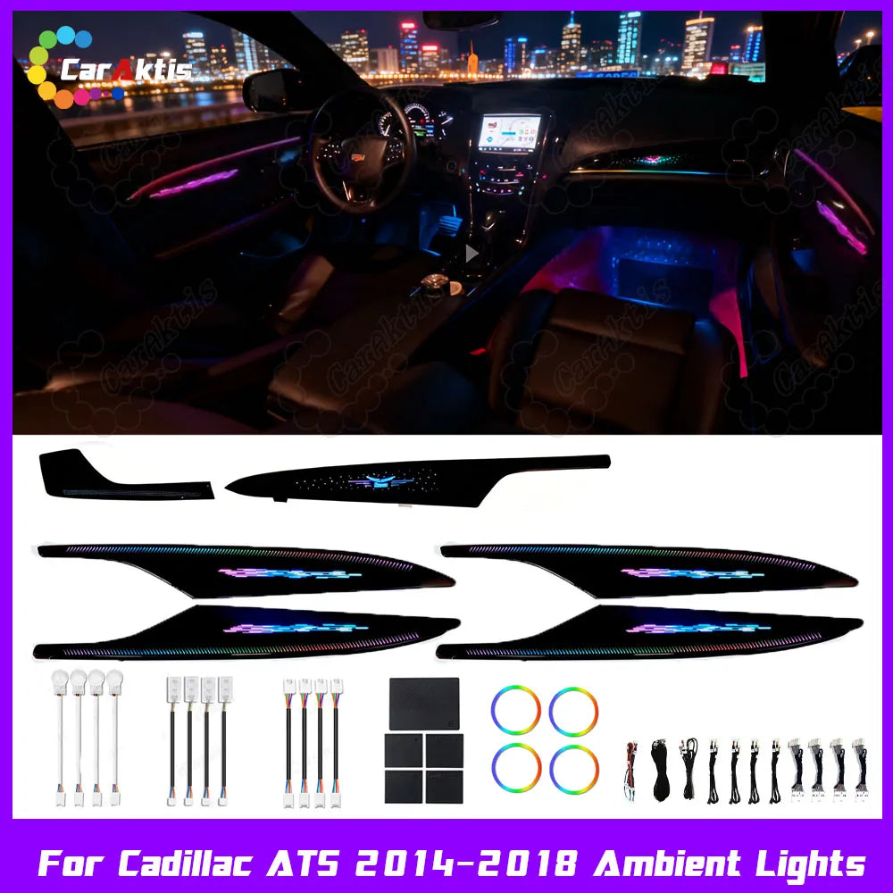 Dynamic RGB streamer interior ambient light kit for Cadillac ATSL 2014-2017 with APP control.