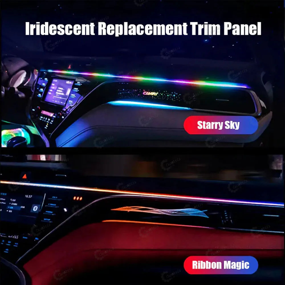 Comparison between Streamer Ribbon style and Starry Sky style interior lights for Toyota Camry.