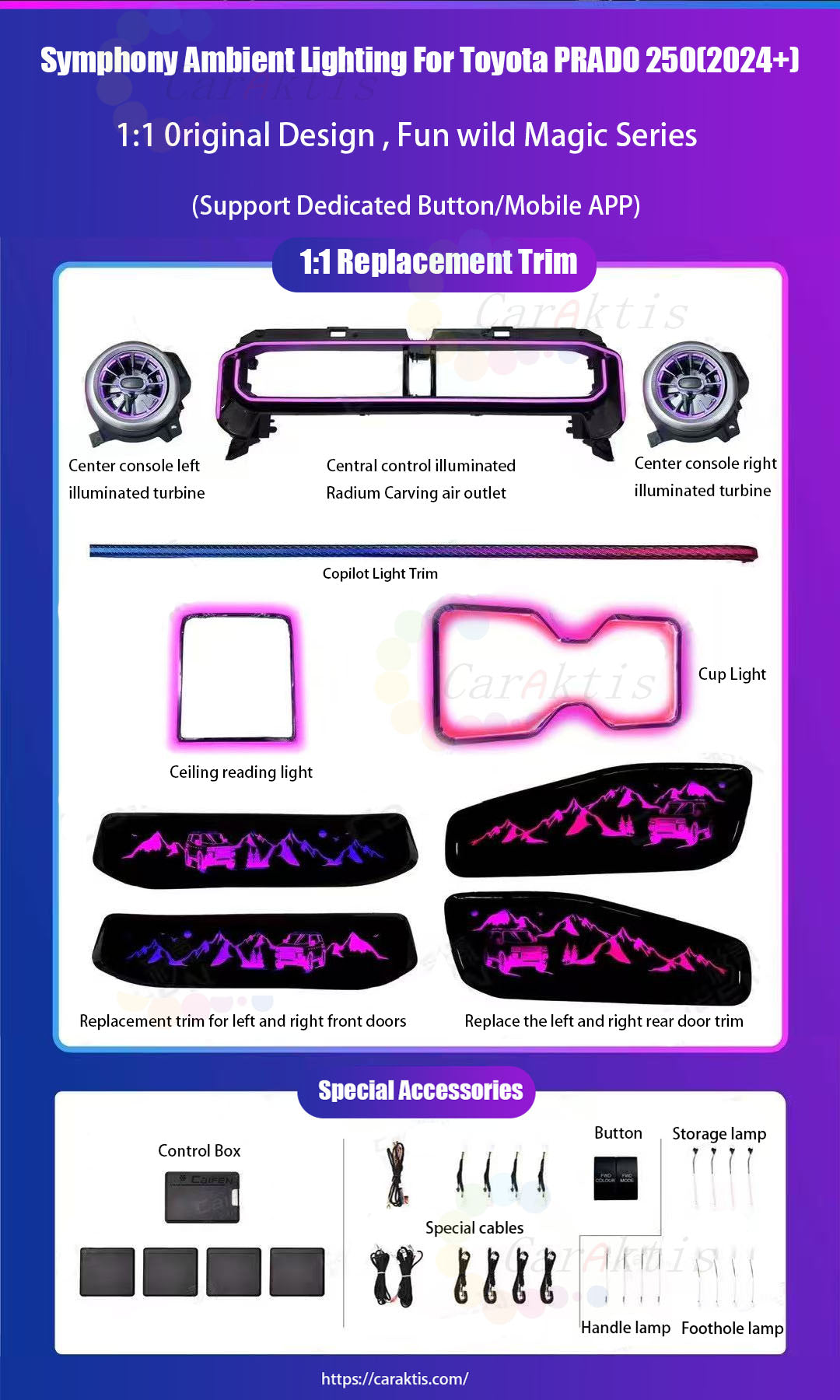 64 Colors Dynamic Ambient Light for Toyota Land Cruiser LC250 Prado Interior LED Lighting Upgrade Accessories