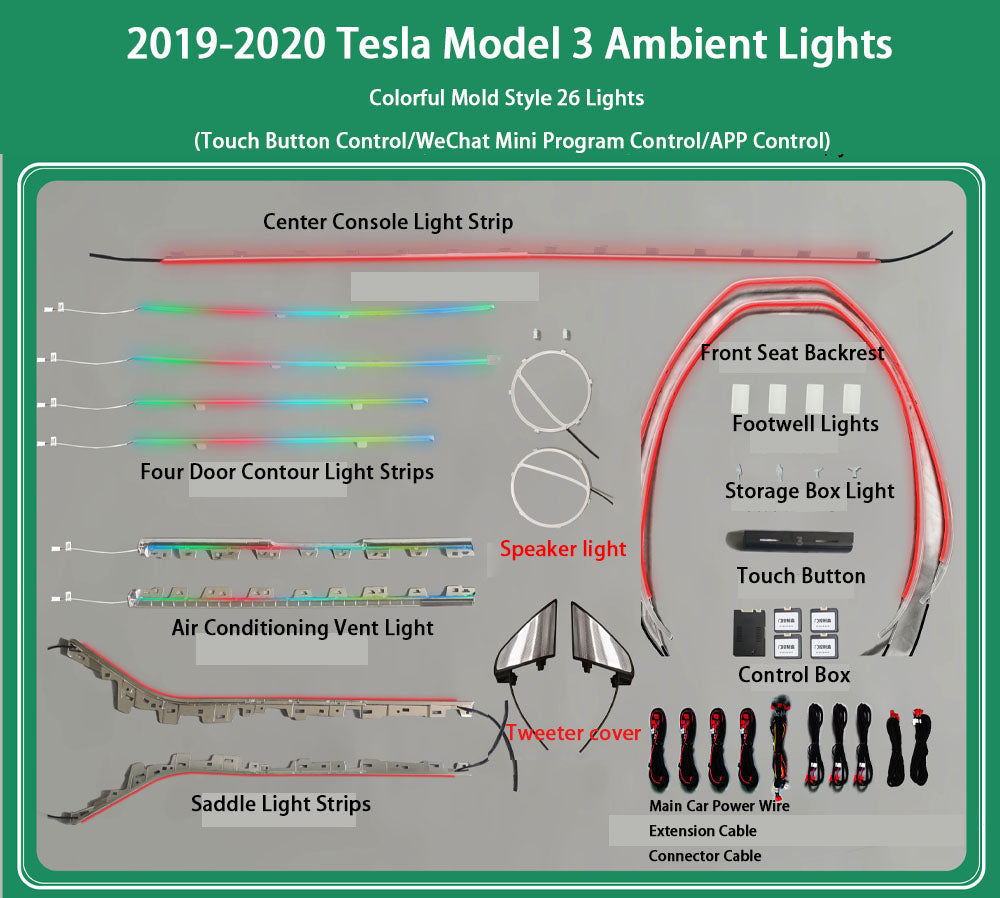 CarAktis LED Symphony Ambient Lighting Kit For Tesla Model 3 2019-2020 Interior Light Accessories