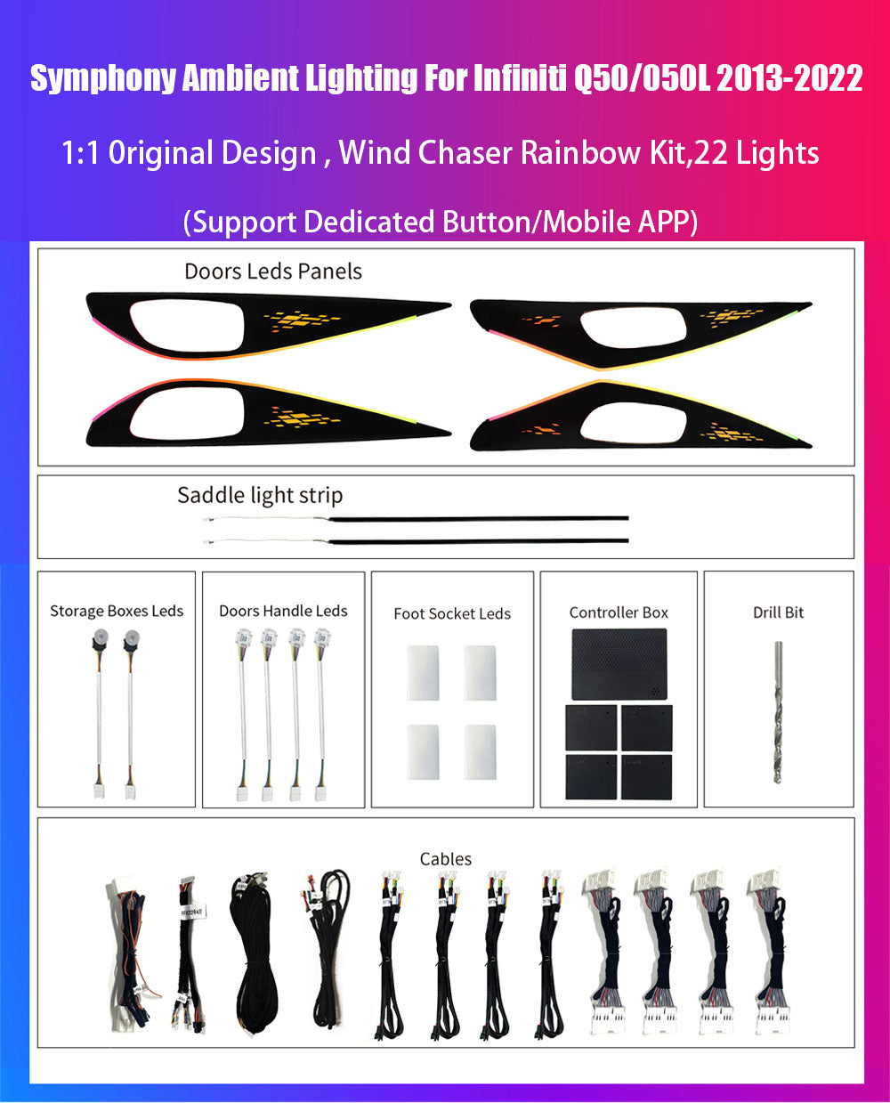 Premium Car Interior Ambient Lights for Infiniti Q50/Q50L 2013-2022 Ambient Light Kit Dream Color Chasing Car Atmosphere Lamp