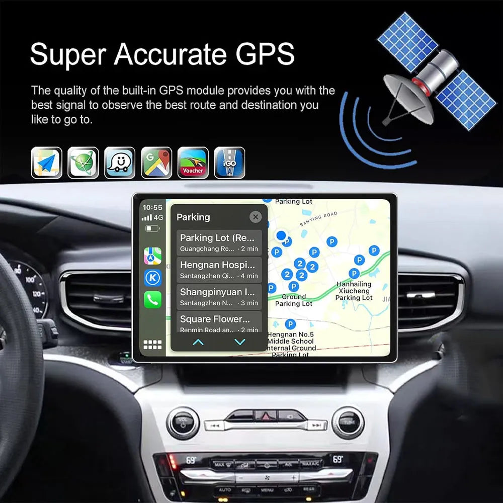Super accurate GPS navigation map display on 13.1 inch Android screen for Ford Explorer.