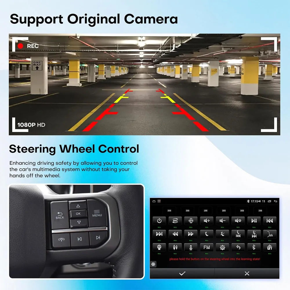 Ford F150 original backup camera support with 1080P HD display and steering wheel control key learning.