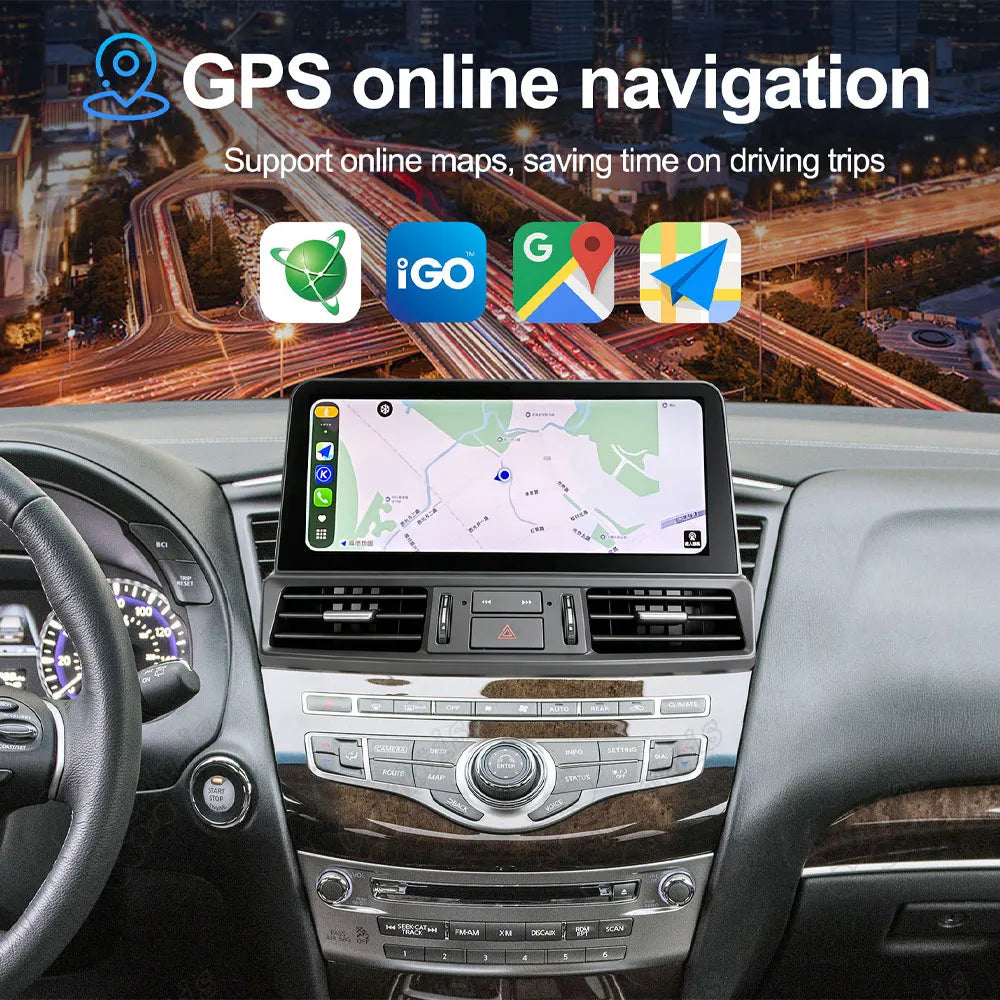 GPS online navigation map interface displayed on the 12.3-inch Android screen for Infiniti QX60 JX35.