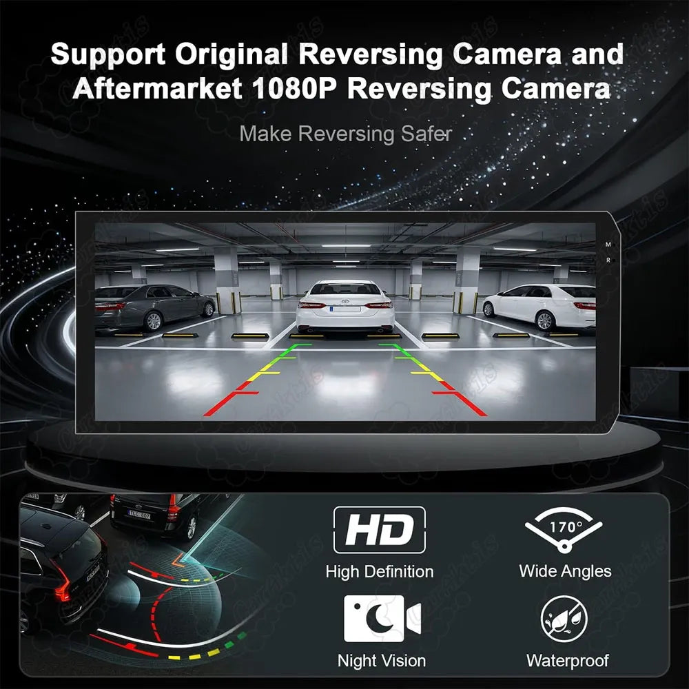 HD 1080P wide-angle reversing camera view with parking guidelines on Jeep Wrangler JL screen.