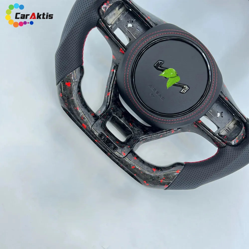 Glossy carbon fiber steering wheel frame for Kia K5 Optima, custom interior modification part.