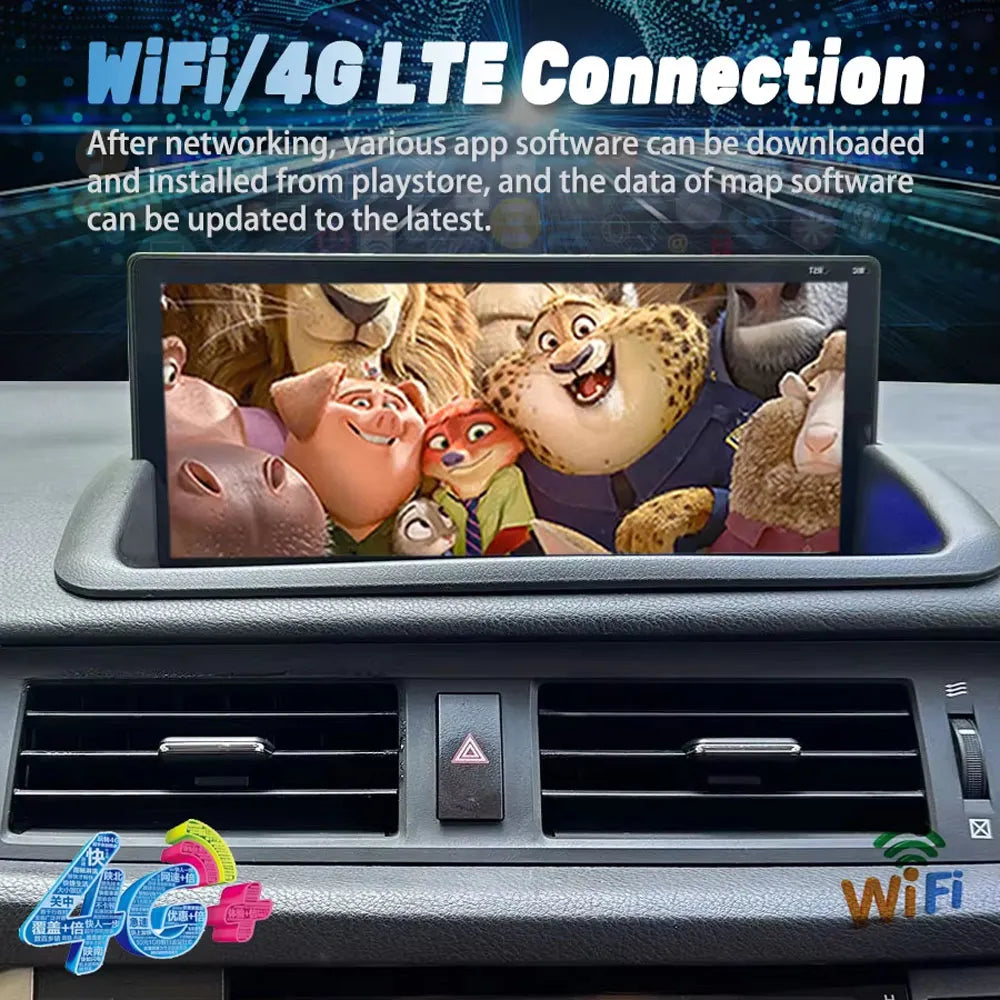 Lexus CT200h 2011-2018 multimedia screen supporting WiFi and 4G LTE connection for app downloads and online maps.