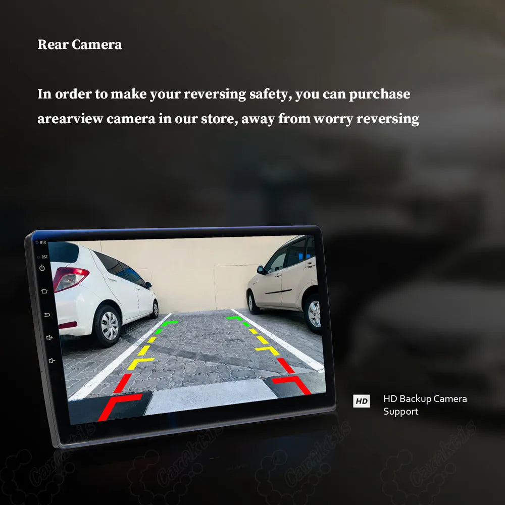 HD rear backup camera display on Lexus GX Android screen with parking guideline support.