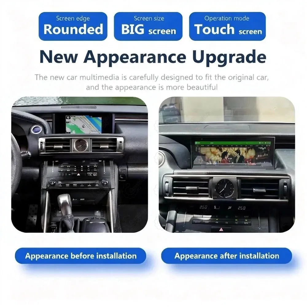 New appearance upgrade showing rounded edge big touch screen for Lexus IS RC multimedia system.