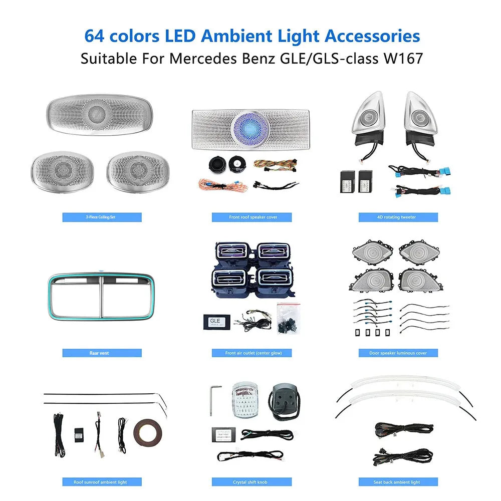 LED Ambient Light Full Set for Mercedes W167 X167 GLE/GLS 2020-2025 | Rotary Tweeters & Luminous Vents