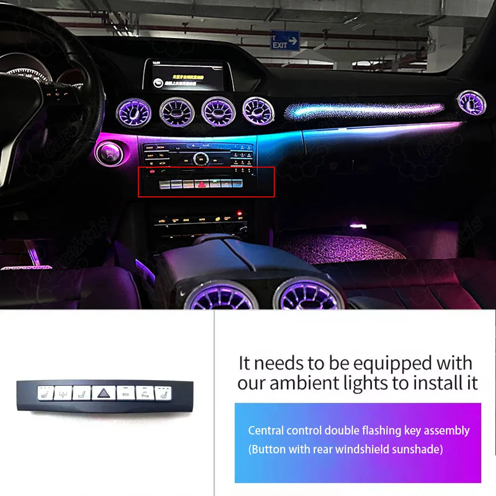 Optional center console double-flash button assembly with rear windshield sunshade control for Mercedes-Benz E-Class W212.