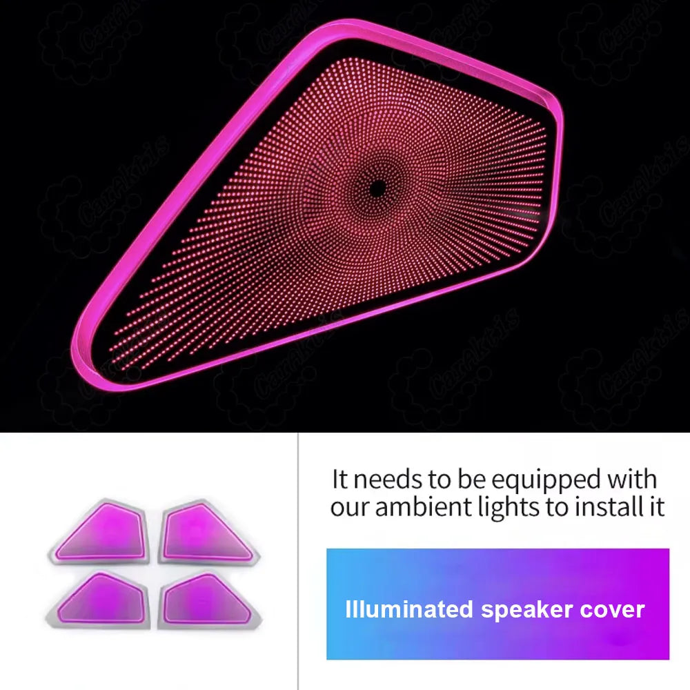 Set of four 1:1 original factory mold door midrange speaker grille covers with integrated LED dynamic ambient lighting for Porsche Cayenne 2024-2026
