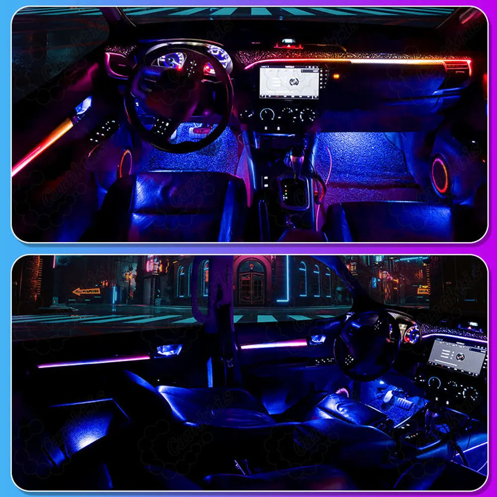 Close-up detail of Toyota Hilux Symphony ambient light strip, showing seamless fit, uniform brightness, and premium finish.