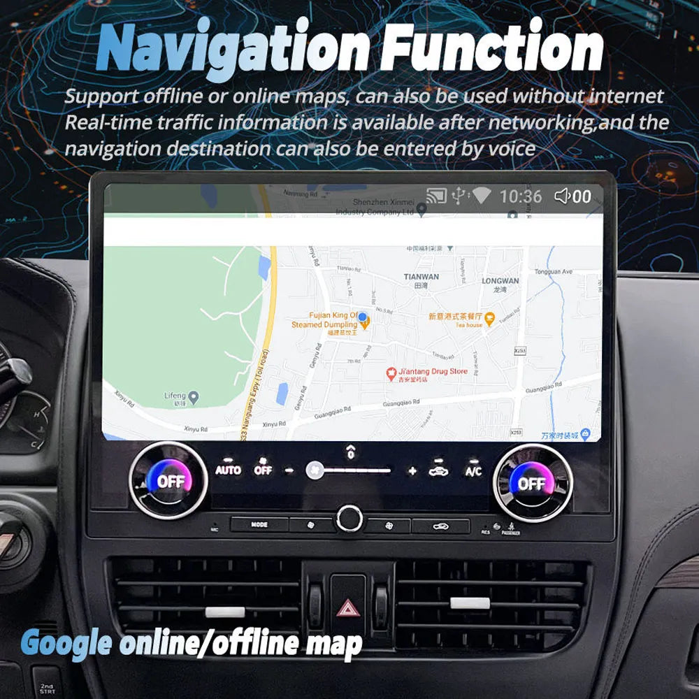 16.8 inch big screen car stereo for Lexus GX470 and Prado 120 showing Google online and offline navigation maps.