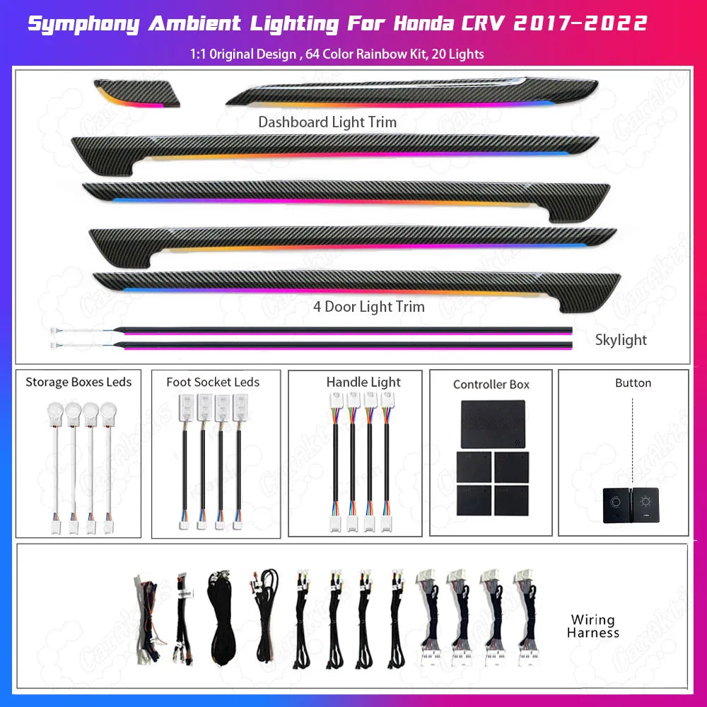 Carbon fiber style ambient light interior trim kit for 2019–2025 Toyota RAV4 and Venza