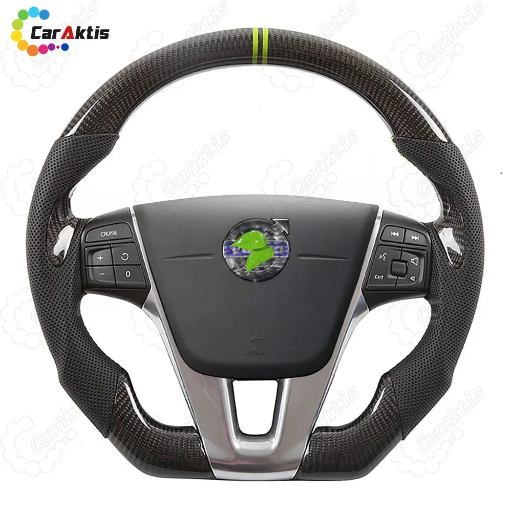 Complete custom steering wheel assembly for Volvo models 2011-2019, showing buttons and airbag cover integration.