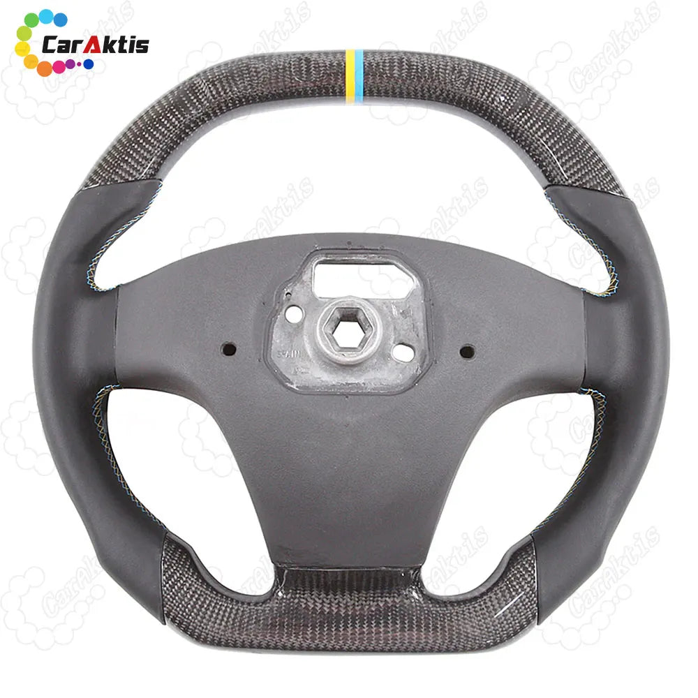Rear view of the Volvo S40 V50 carbon fiber steering wheel showing the high-quality casting and mounting point.