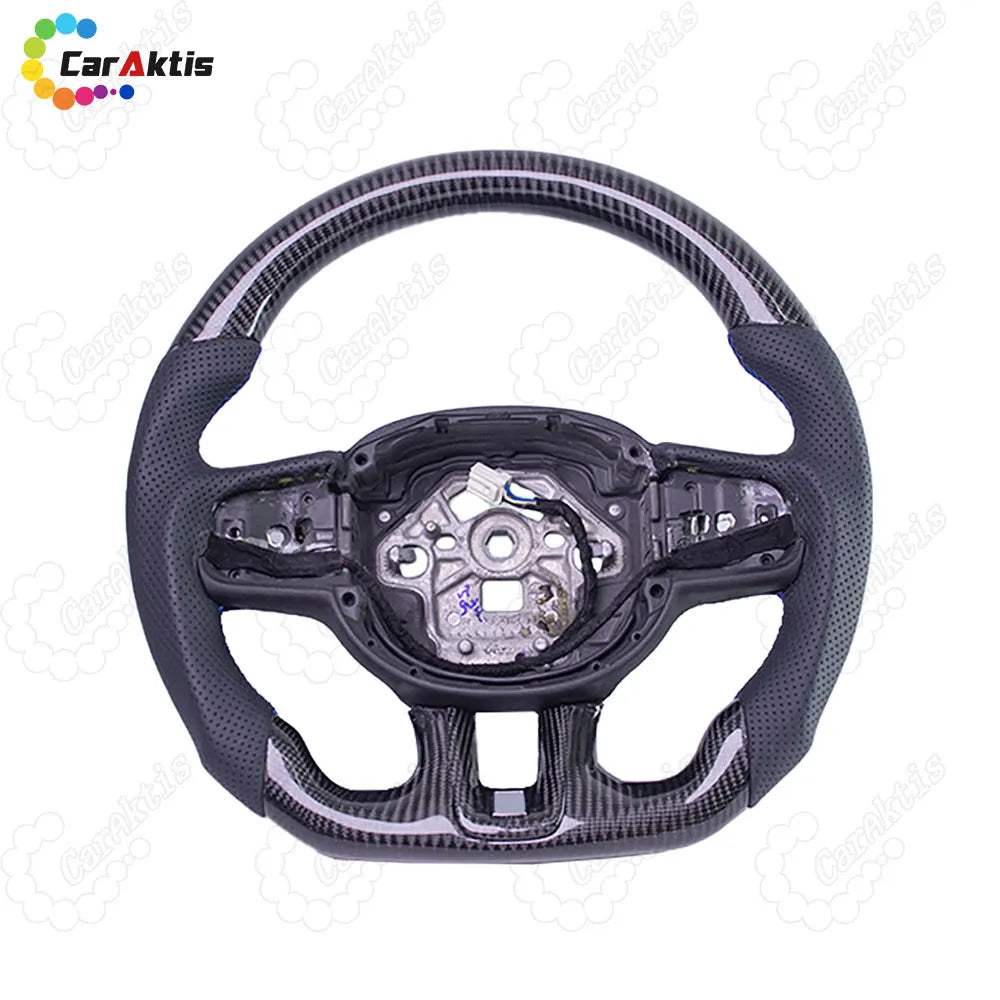 Glossy Finish Carbon Fiber Steering Wheel with Black Perforated Leather for Volvo XC40.