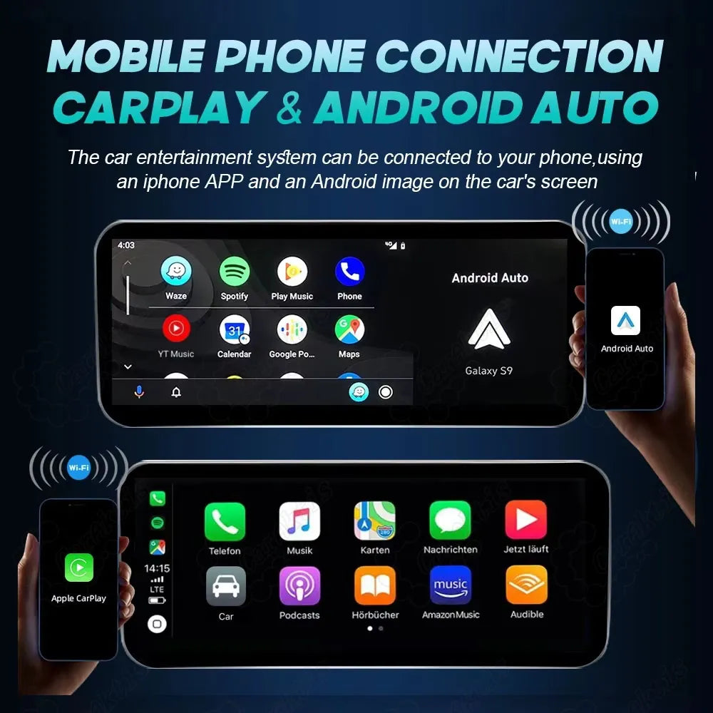 Wireless connection interface for Apple CarPlay and Android Auto on Audi car screen