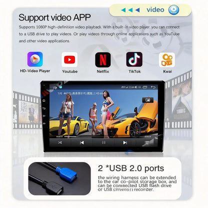 1080P HD video playback support via USB drive or streaming apps with dual USB 2.0 ports