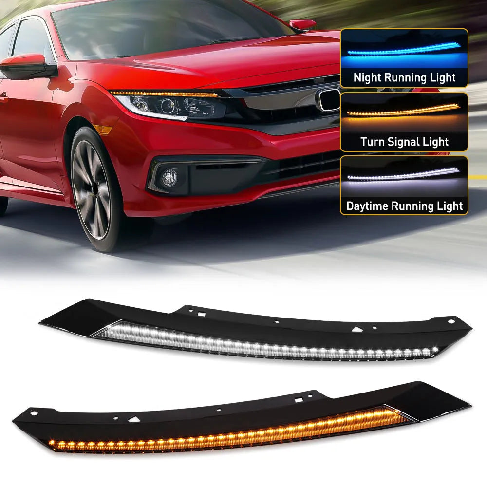 LED DRL Front Headlight Eyebrow Kit for Honda Civic 2016-2020 | Dynamic Turn Signal Daytime Running Lights