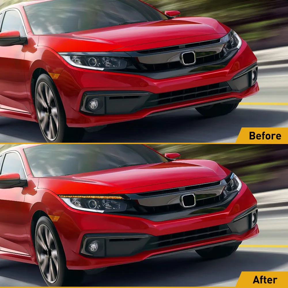 LED DRL Front Headlight Eyebrow Kit for Honda Civic 2016-2020 | Dynamic Turn Signal Daytime Running Lights