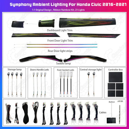 CarAkits LED Interior Ambient Lighting Kit for Honda Civic (2016-2021) - Multi-Color Atmosphere Sync