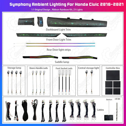 CarAkits LED Interior Ambient Lighting Kit for Honda Civic (2016-2021) - Multi-Color Atmosphere Sync