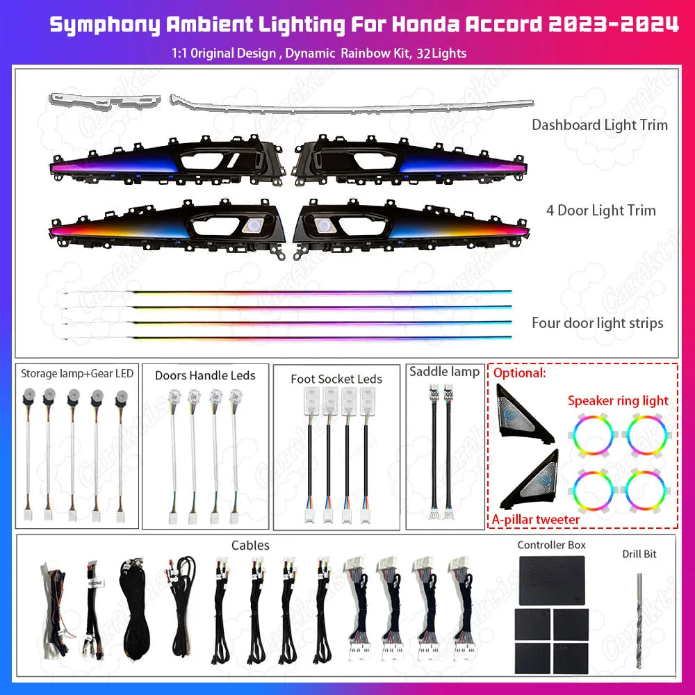 CarAkits Dynamic Ambient Light For Honda Accord/Inspire 2023-2024 11th Gen Interior LED Lighting Upgrade