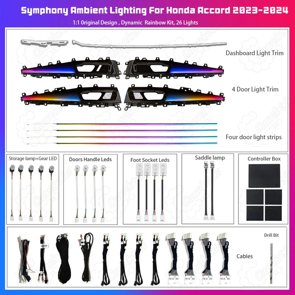 CarAkits Dynamic Ambient Light For Honda Accord/Inspire 2023-2024 11th Gen Interior LED Lighting Upgrade
