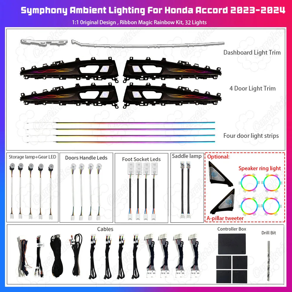 CarAkits Dynamic Ambient Light For Honda Accord/Inspire 2023-2024 11th Gen Interior LED Lighting Upgrade