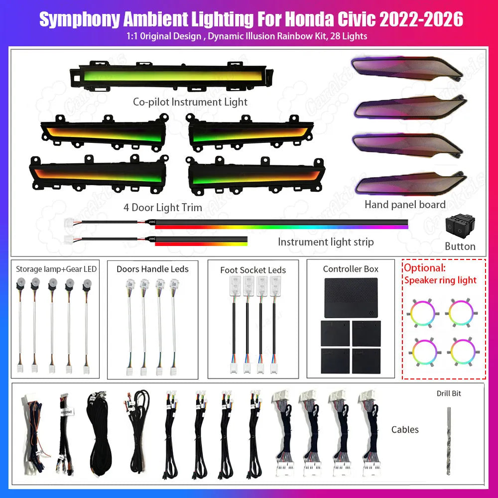 CarAktis For Honda Civic 2022-2026 11th LED Flash illuminate Ambient Light Atmosphere Interior Lamp
