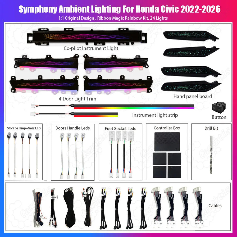 CarAktis For Honda Civic 2022-2026 11th LED Flash illuminate Ambient Light Atmosphere Interior Lamp