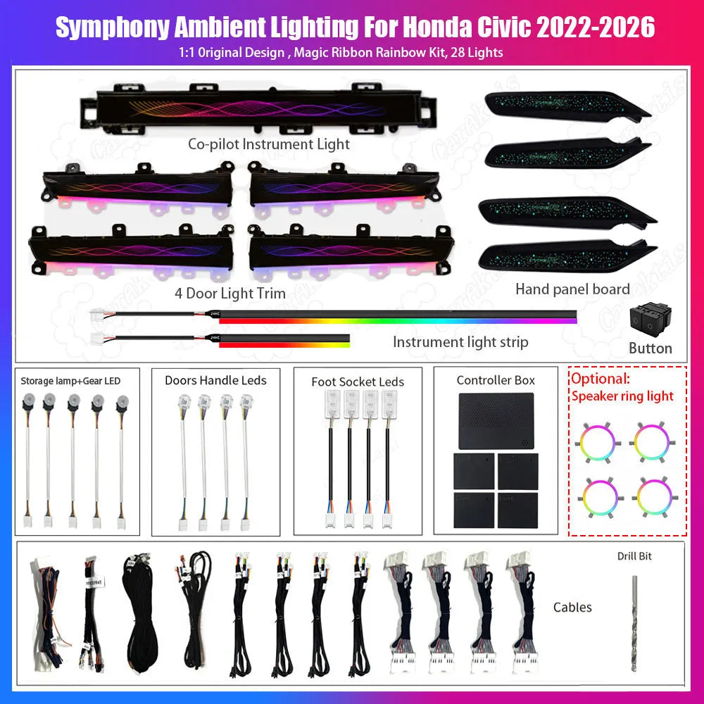 CarAktis For Honda Civic 2022-2026 11th LED Flash illuminate Ambient Light Atmosphere Interior Lamp