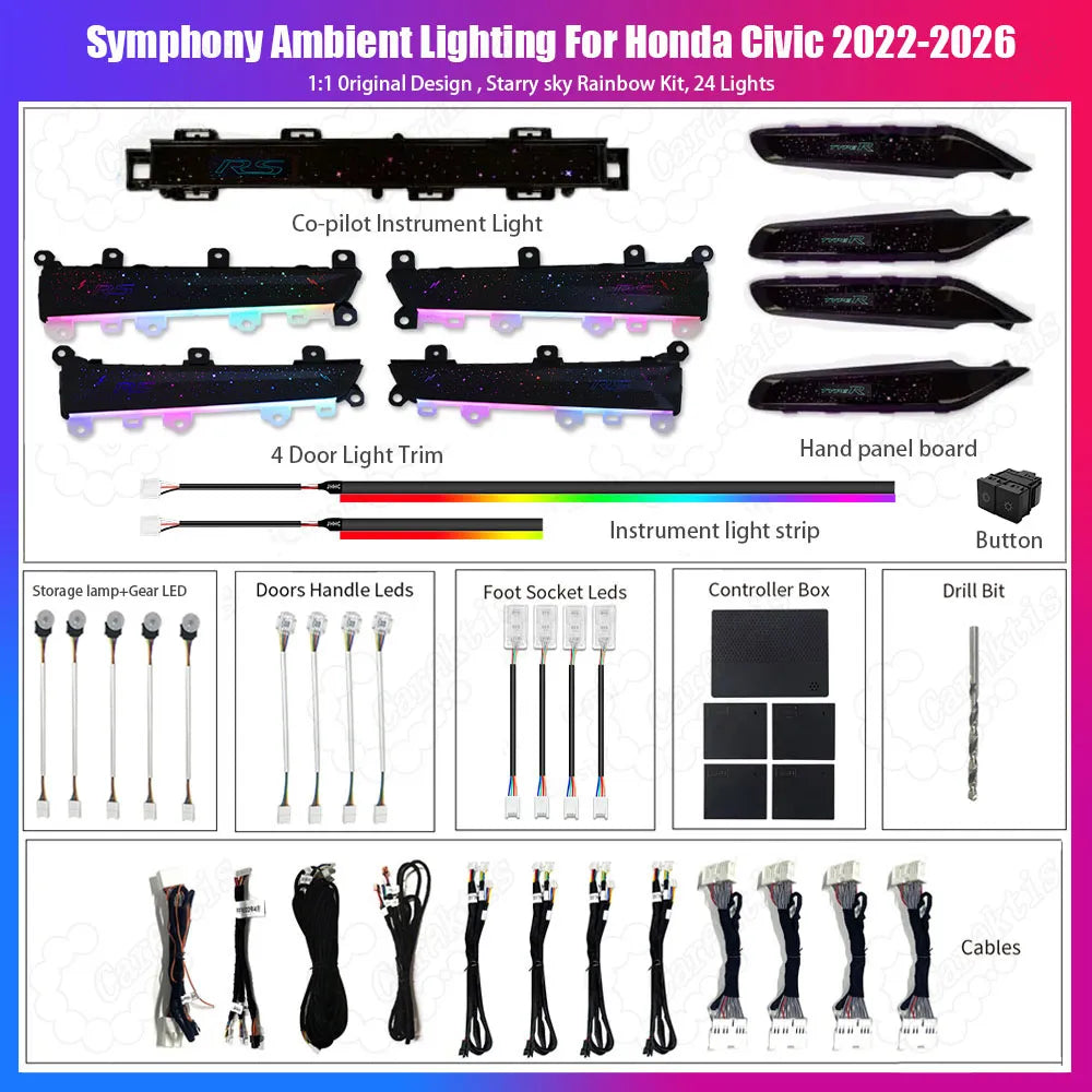 CarAktis For Honda Civic 2022-2026 11th LED Flash illuminate Ambient Light Atmosphere Interior Lamp