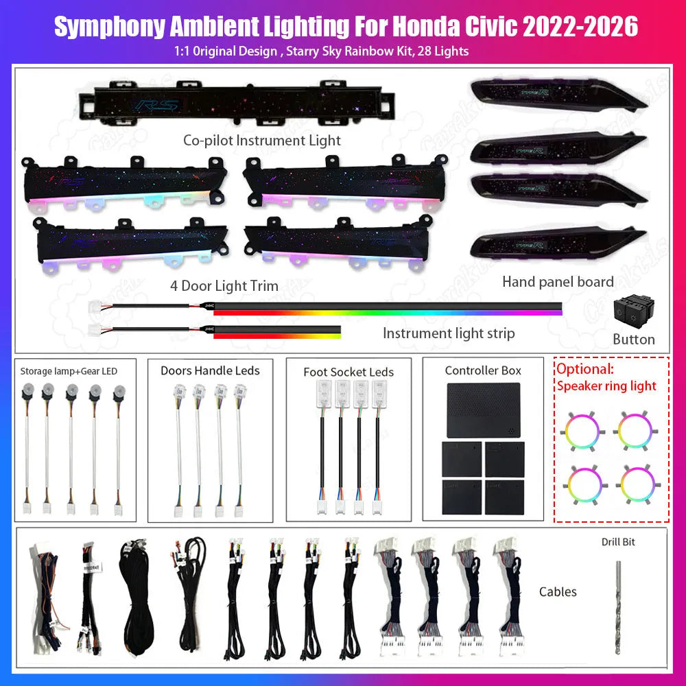 CarAktis For Honda Civic 2022-2026 11th LED Flash illuminate Ambient Light Atmosphere Interior Lamp