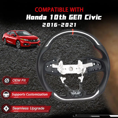 Carbon Fiber Steering Wheel for Honda Civic 10th Gen Type R 2016–2021 (Perforated Leather Grip)