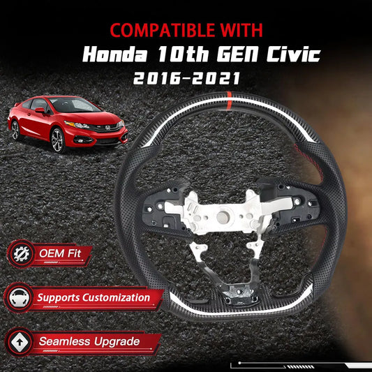Carbon Fiber Steering Wheel for Honda Civic 10th Gen Type R 2016–2021 (Perforated Leather Grip)
