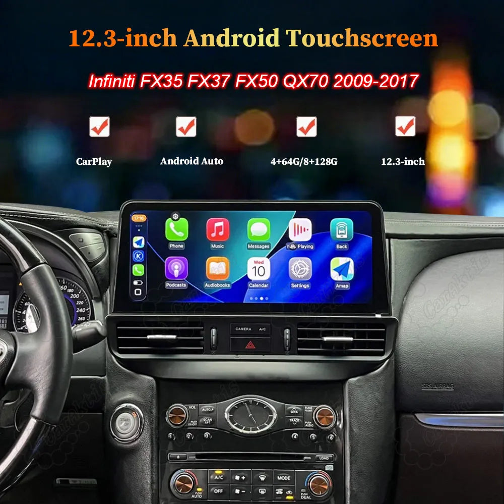 12.3-inch Android touchscreen radio installed in Infiniti FX35 FX37 FX50 QX70 dashboard