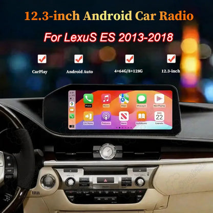 12.3 inch Android car radio and multimedia player installed in a Lexus ES 2013-2018 dashboard.
