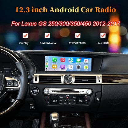 12.3 inch Android car radio and multimedia player upgraded in Lexus GS 250 300 350 450 dashboard.