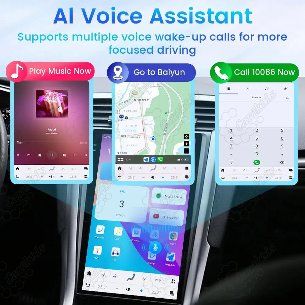 Main user interface breakdown showing GPS, Radio, Music, Video, Bluetooth, and Weather apps