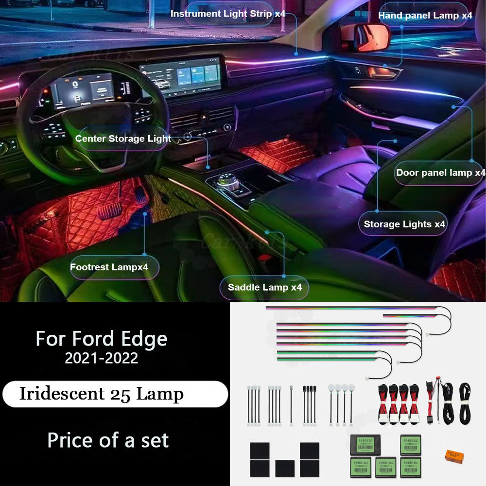 CarAkits For Ford Edge 2021-2024 Dynamic Lighting 64 Colors LED Ambient Light Kit