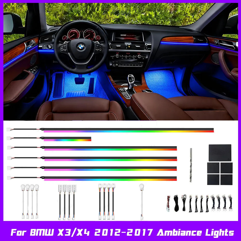 Multi-Color RGB Ambient Light for BMW X3 F25 X4 F26 2012-2017, Interior LED Strip Atmosphere Lamp