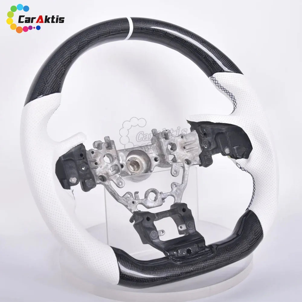 2022-2026 Subaru WRX Custom Steering Wheel with White Perforated Leather and Gloss Carbon Fiber Finish.