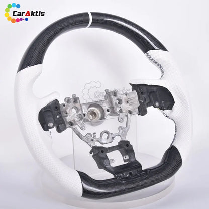 2022-2026 Subaru WRX Custom Steering Wheel with White Perforated Leather and Gloss Carbon Fiber Finish.